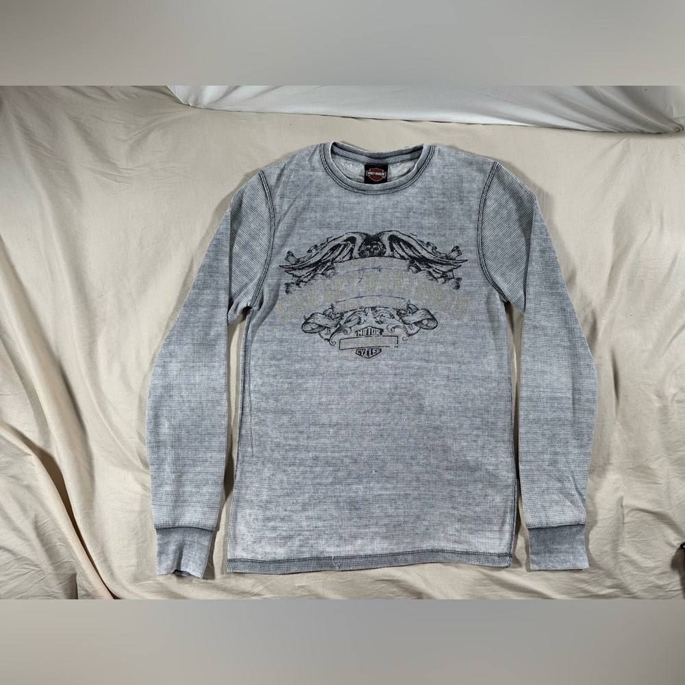 Harley Davidson Of Dallas Texas Y2K Long Sleeve Thermal Gray Small Shirt